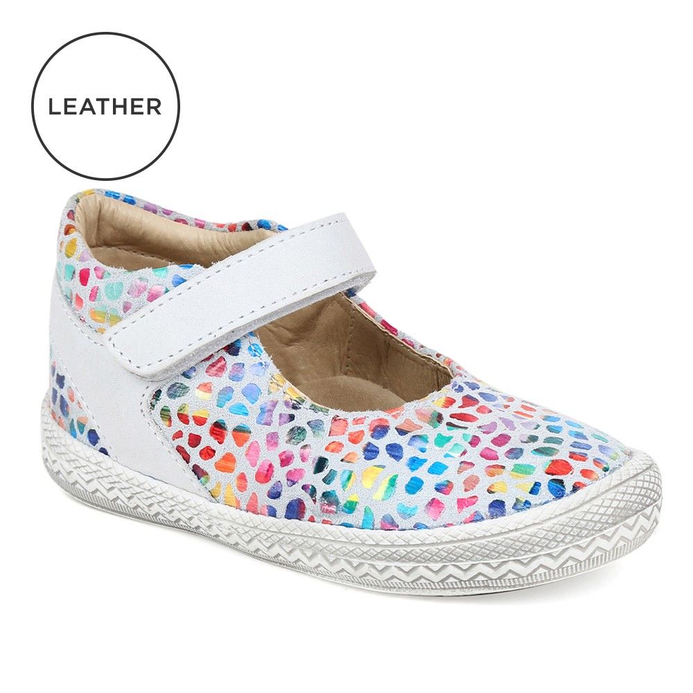 

british classic shape mary janes with designer foil coated leather