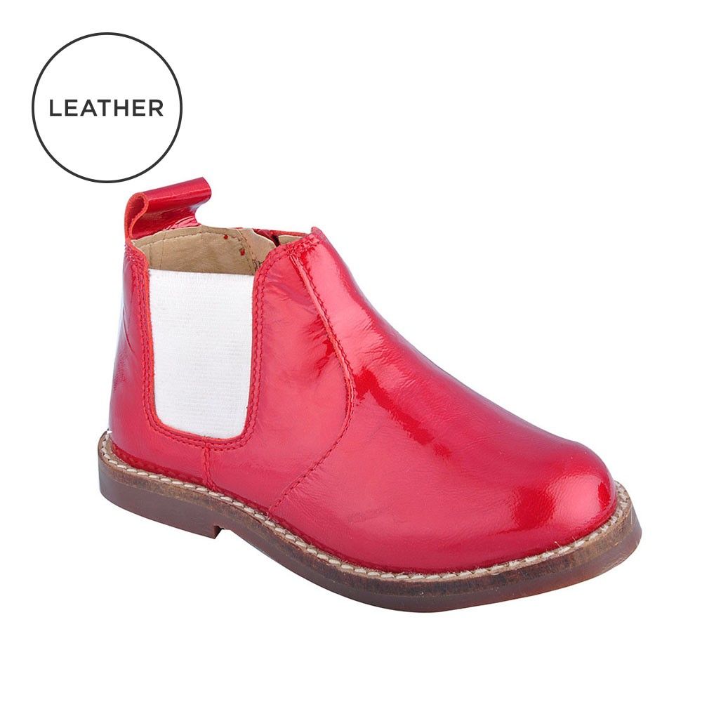 

the patent chelsea boots in tomato red are rugged strength