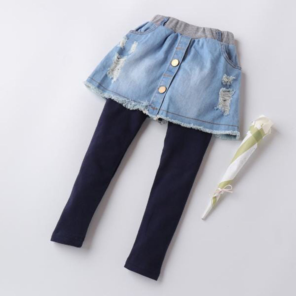 Shop Online Girls Blue Denim Skirt Slim Fit Leggings at ₹969
