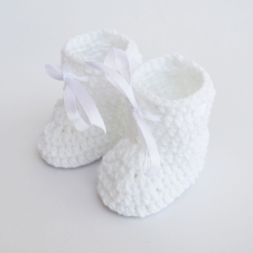 white crochet baby booties