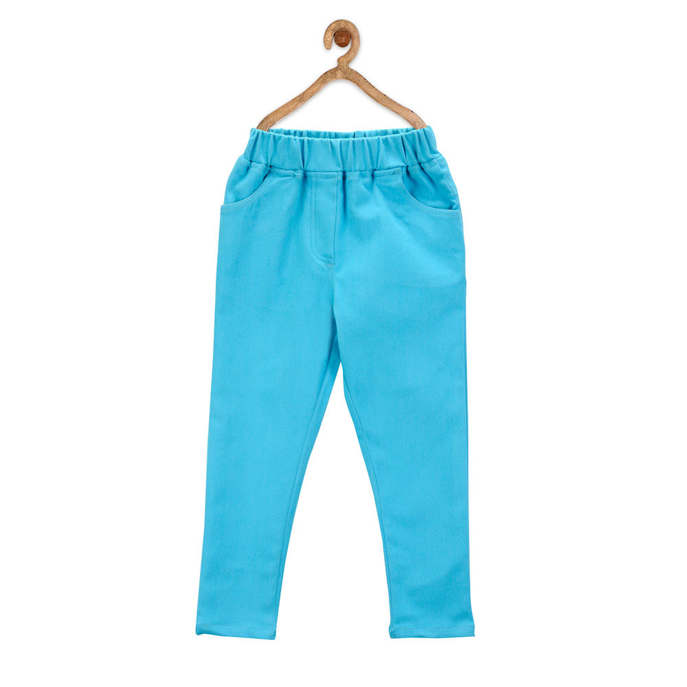 

girls denim lycra turquoise blue jeggings cum jeans