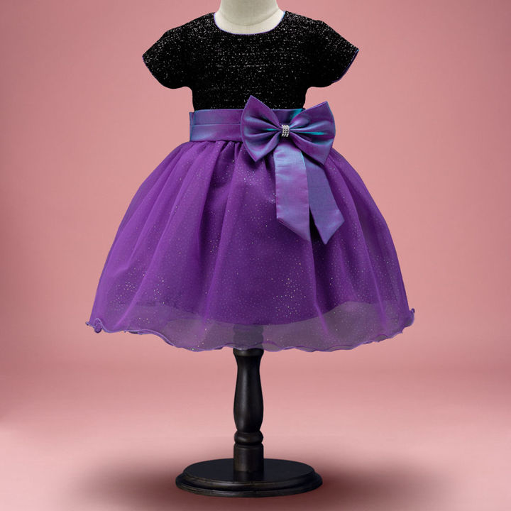 Buy Purple Bow Style Cap Sleeves Dress Online 6 Hopscotch