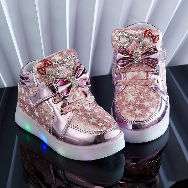 Shop Online Pink Stars Printed LED Shoes at 695