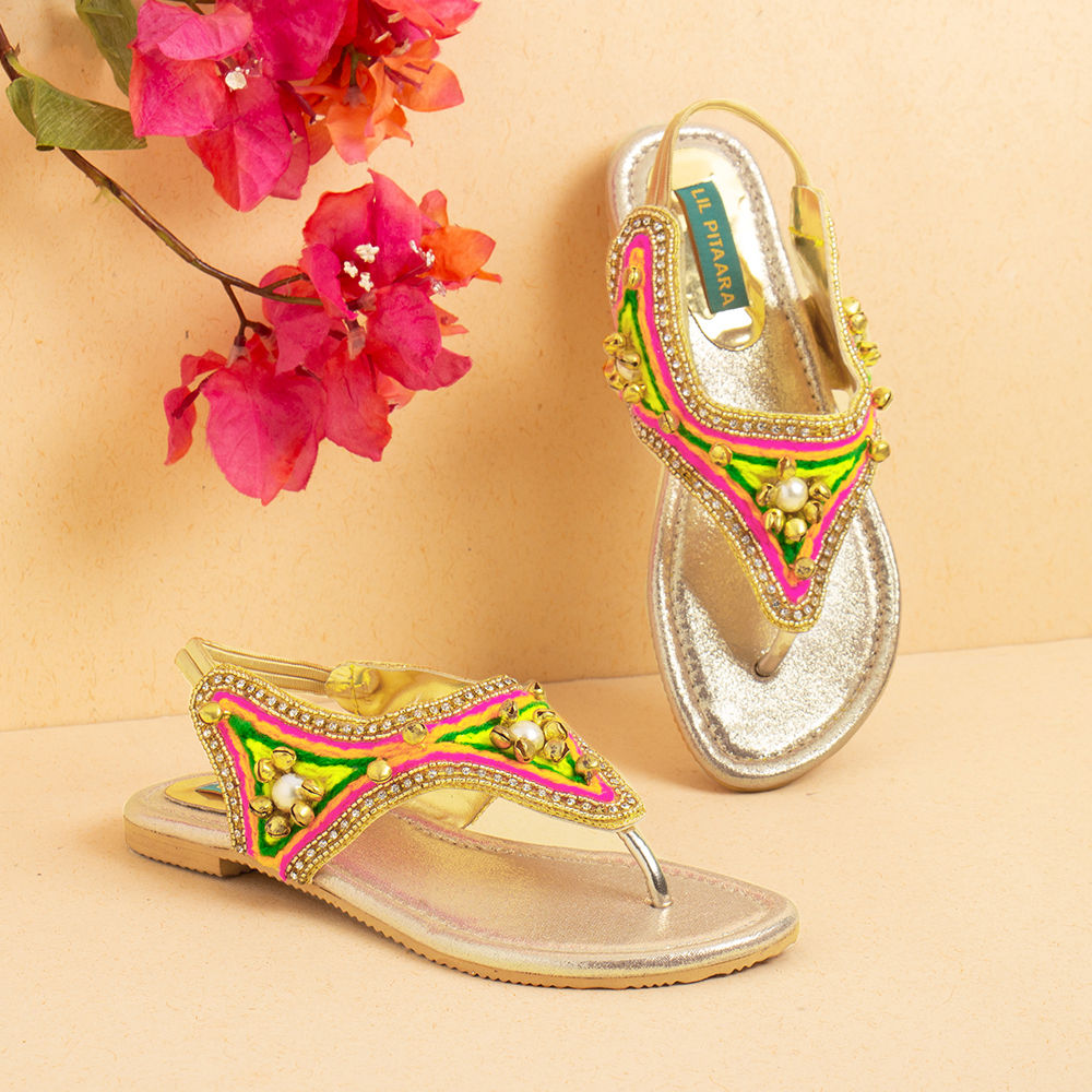 Brown Women Fancy Sandals Slippers w/ Black Gold Design - 10 #30986 | Buy  Online @ DesiClik.com, USA