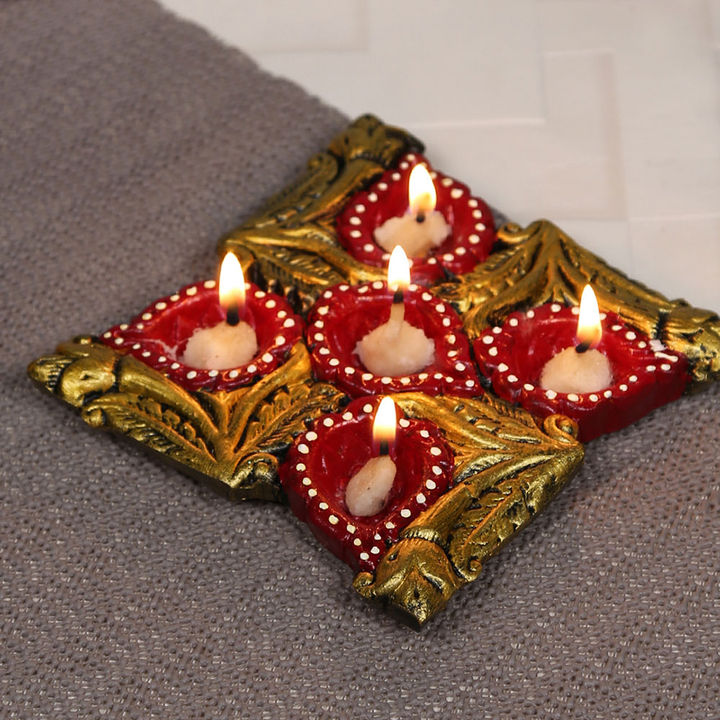 Buy Single Swastik Design 5 In 1 Diyas For Diwali Red Online