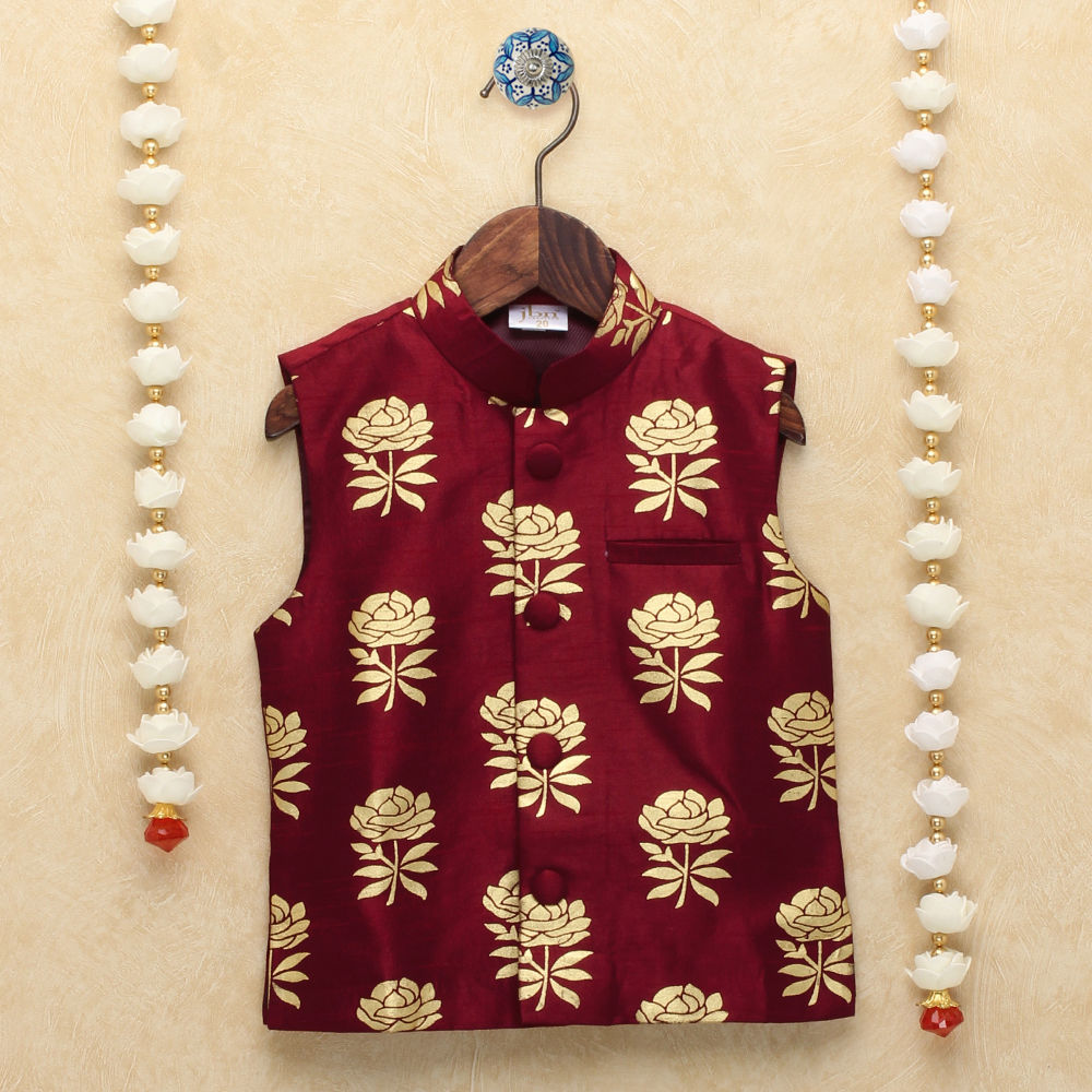 

boys maroon silk blend modi nehru jacket maroon vasbjma006