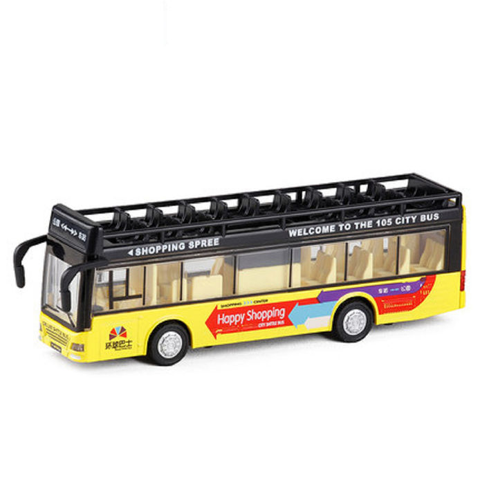 Buy Double Decker Metal Pull Back Yellow City Bus Toy With Light