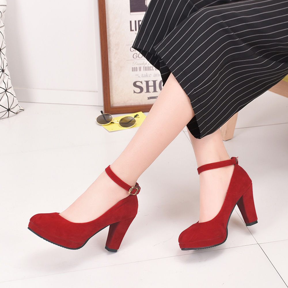 red block heel pumps