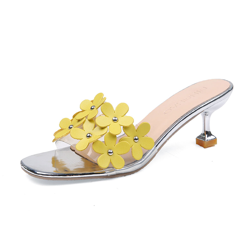 yellow kitten heel sandals