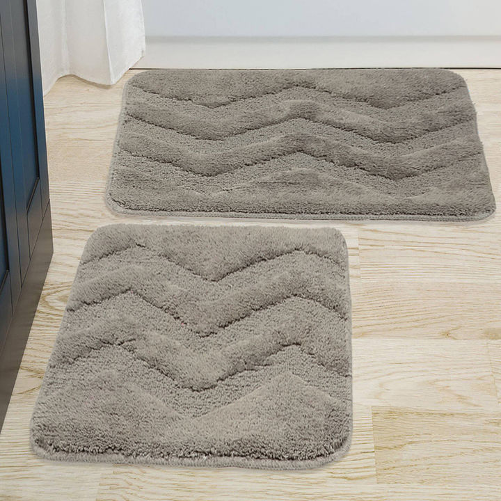 Buy Soft Cotton Anti Slip Bathmat Set With Contour Gray Online