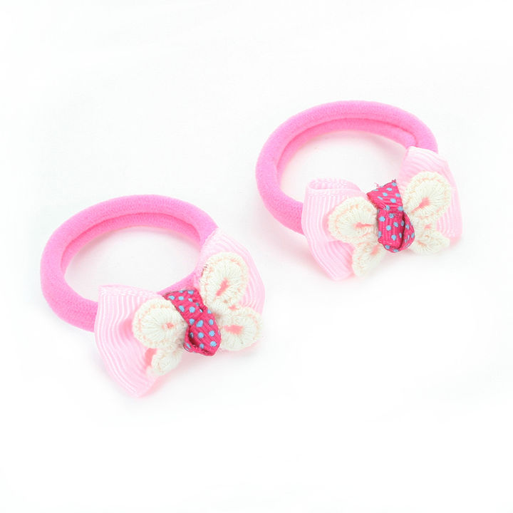 Pink Polka Dot Bow Hair Rubber Bands