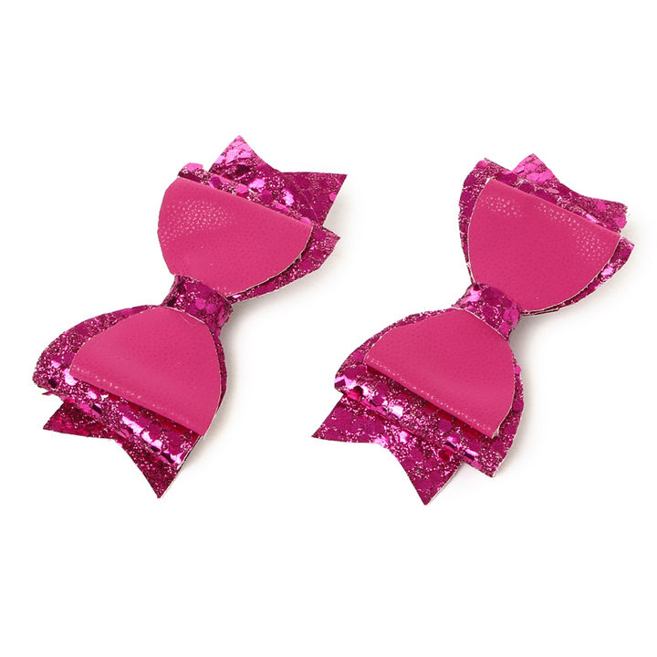Pink Shimmer Bow Hair Clipset Of 2