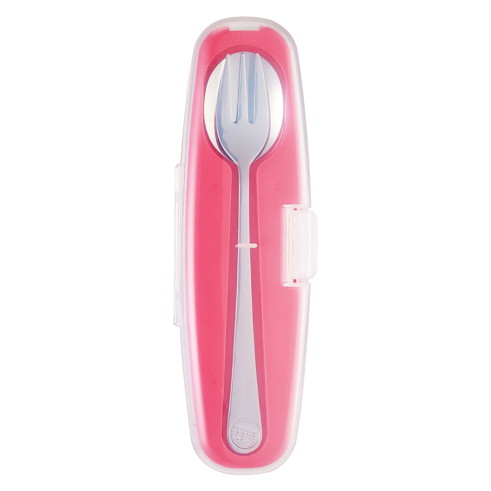 

stainless spoon fork set pink kid friendly utensil set with