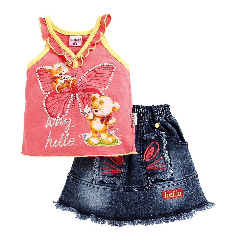 pink denim skirt set