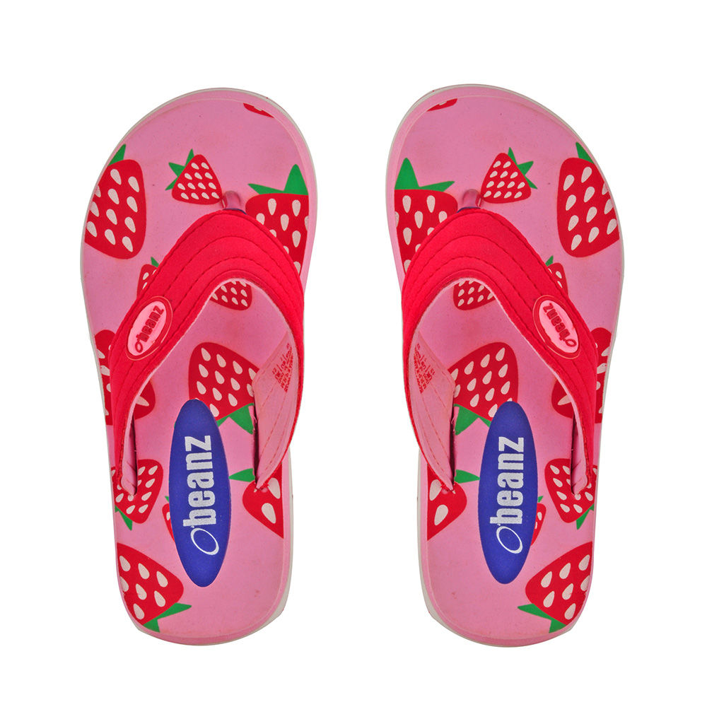 

straberry flip flop baby pink red beanz presents a pair