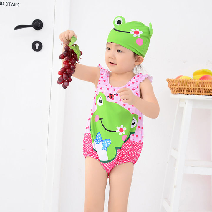 Shop Online Cute Baby One Piece Swimsuit With Cap Style 6 At 9