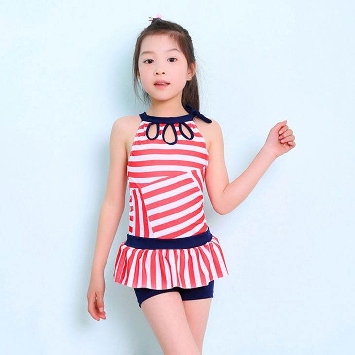 Shop Online Girls Multi Coloured Stripe Print One piece Swimwear at ₹799