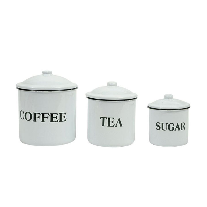 Buy Set Of 3 Enameled Coffee Tea Sugar Containers With Lids