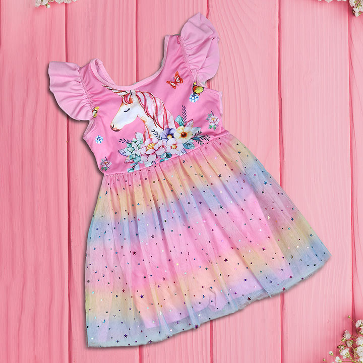 Buy Pink Unicorn Print Frock Style Swimming Suit Online 699