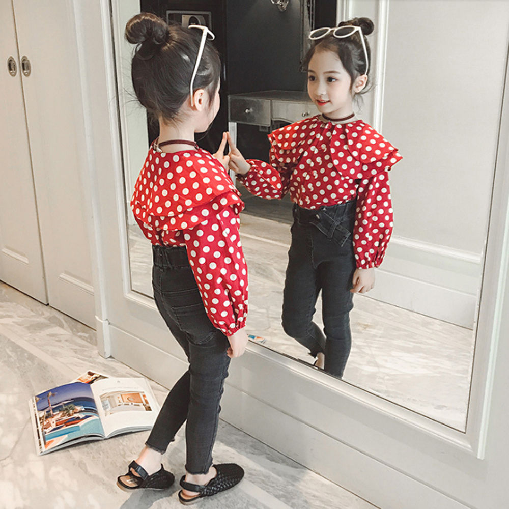 Girls red 2025 polka dot shirt