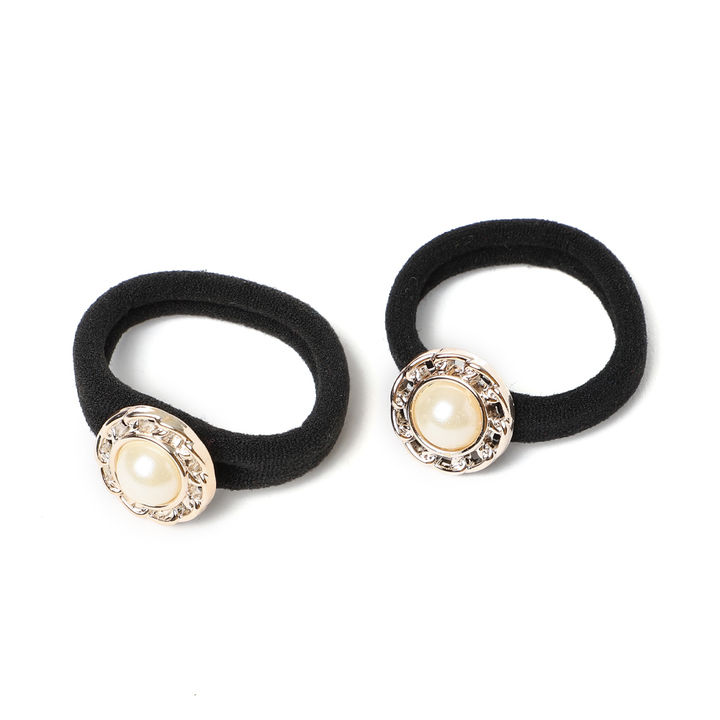 Pair Of Black Rubber Bands With Exquisite Pearls