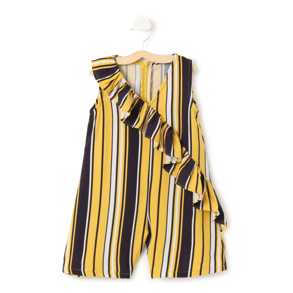 yellow and blue striped jumpsuit