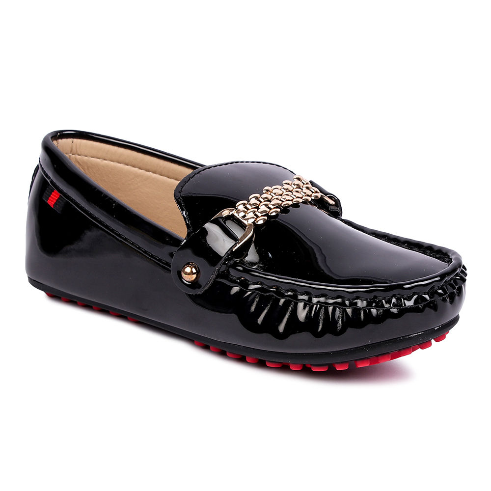 black shiny loafers
