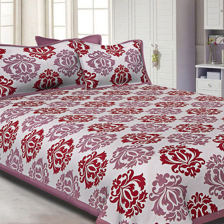 Buy Printed Pink Cotton King Size Double Bed Sheet With 2 Pillow