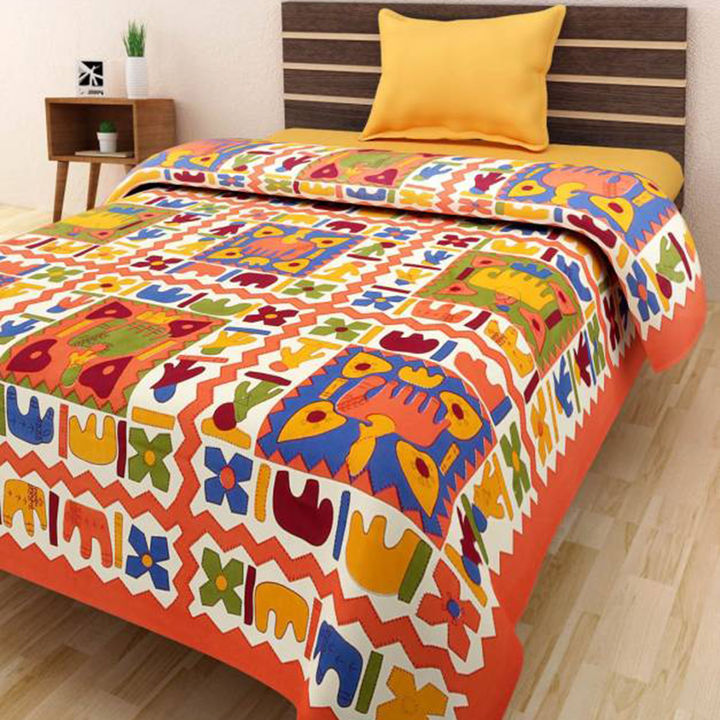 Buy Abstract Print Orange King Size Double Bed Sheet With 2 Pillow