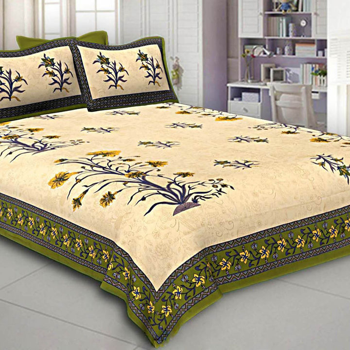 Hopscotch Dreamy Zone Flower Plant Cream Green Cotton King Hopscotch Dreamy Zone Flower Plant Cream Green Cotton King Size Double Bed Sheet With 2 Pillow Cover