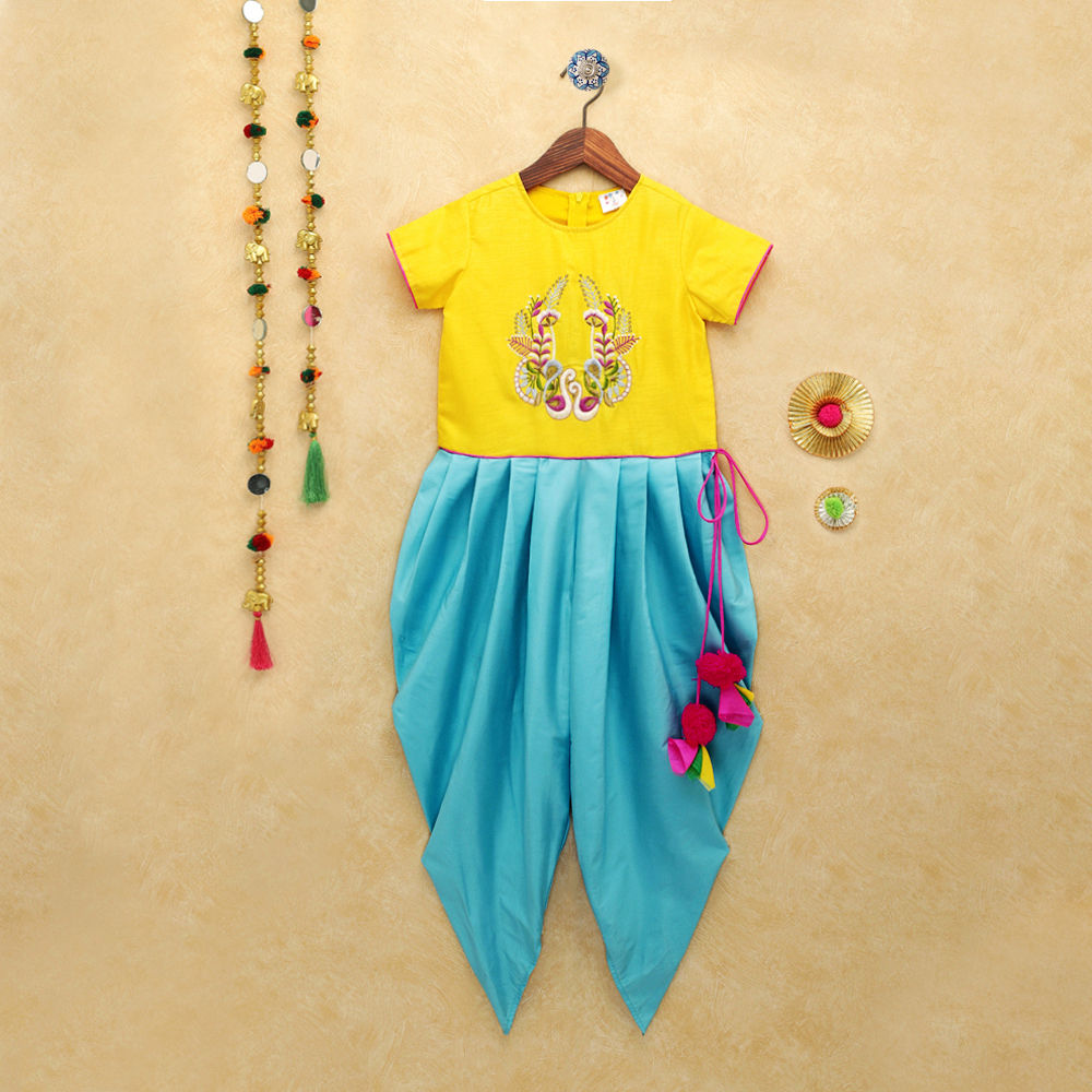 yellow and blue jumpsuit