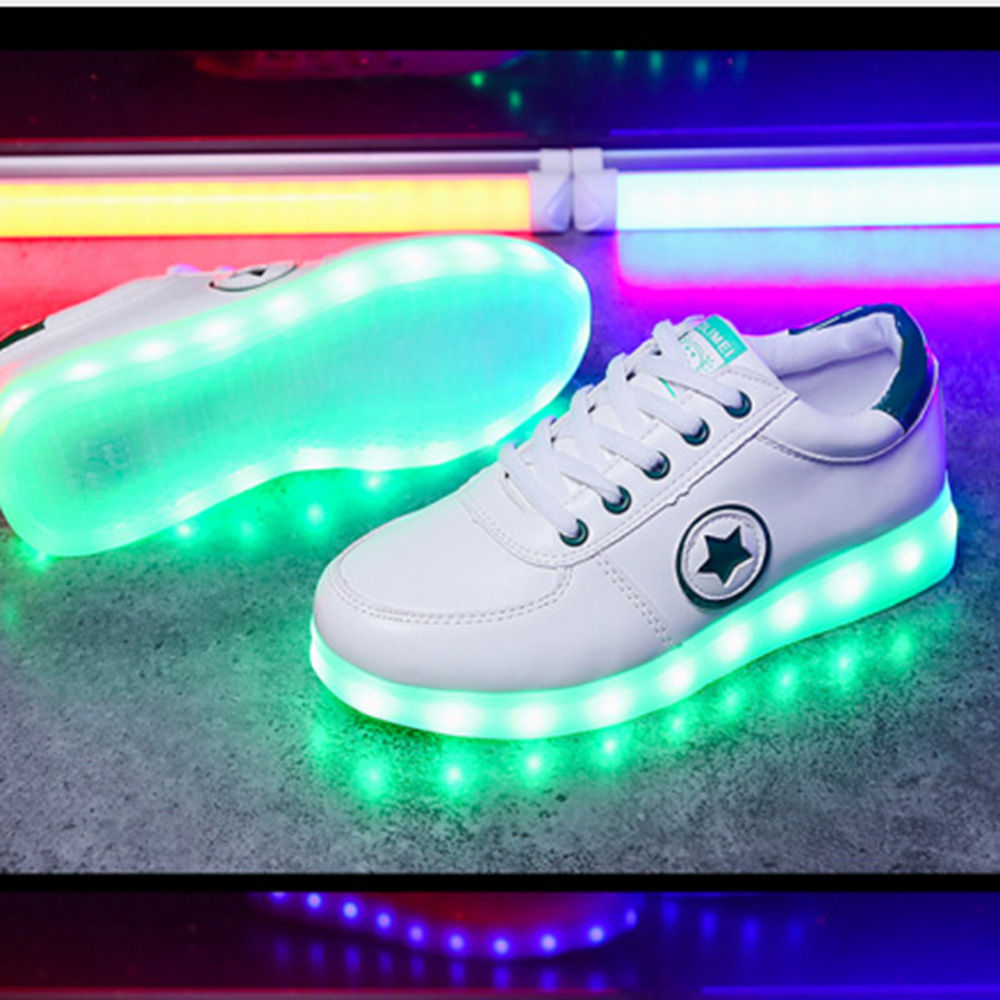 Green Star Print Lace Up LED Sneakers