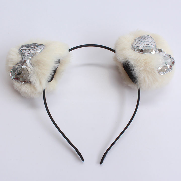 Buy Hair Band Off White Pom Pom With Silver Glittery Bows Online