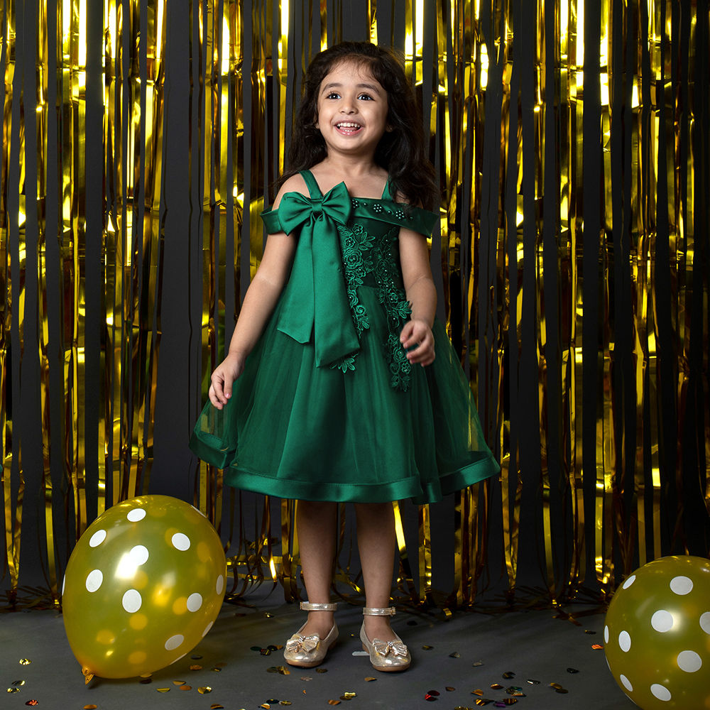 Green Grand AARI work Ruffle Birthday Gown BG142 – Prince N Princess