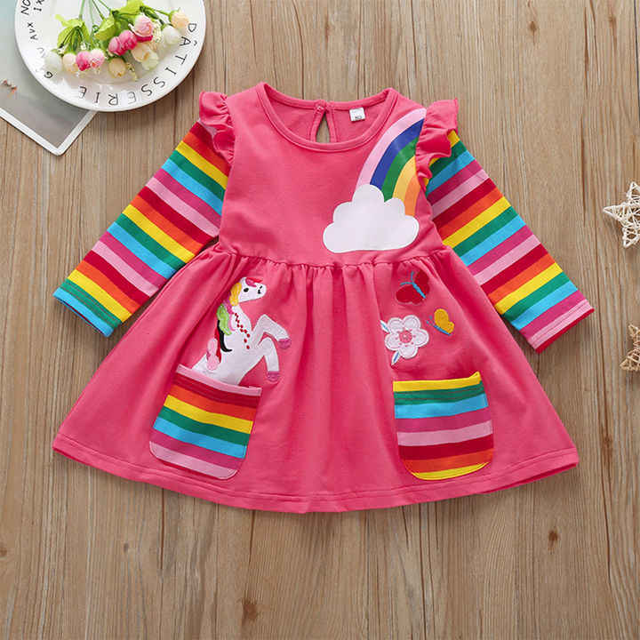 Buy Peach Unicorn Print Casual Dress Online 752 Hopscotch