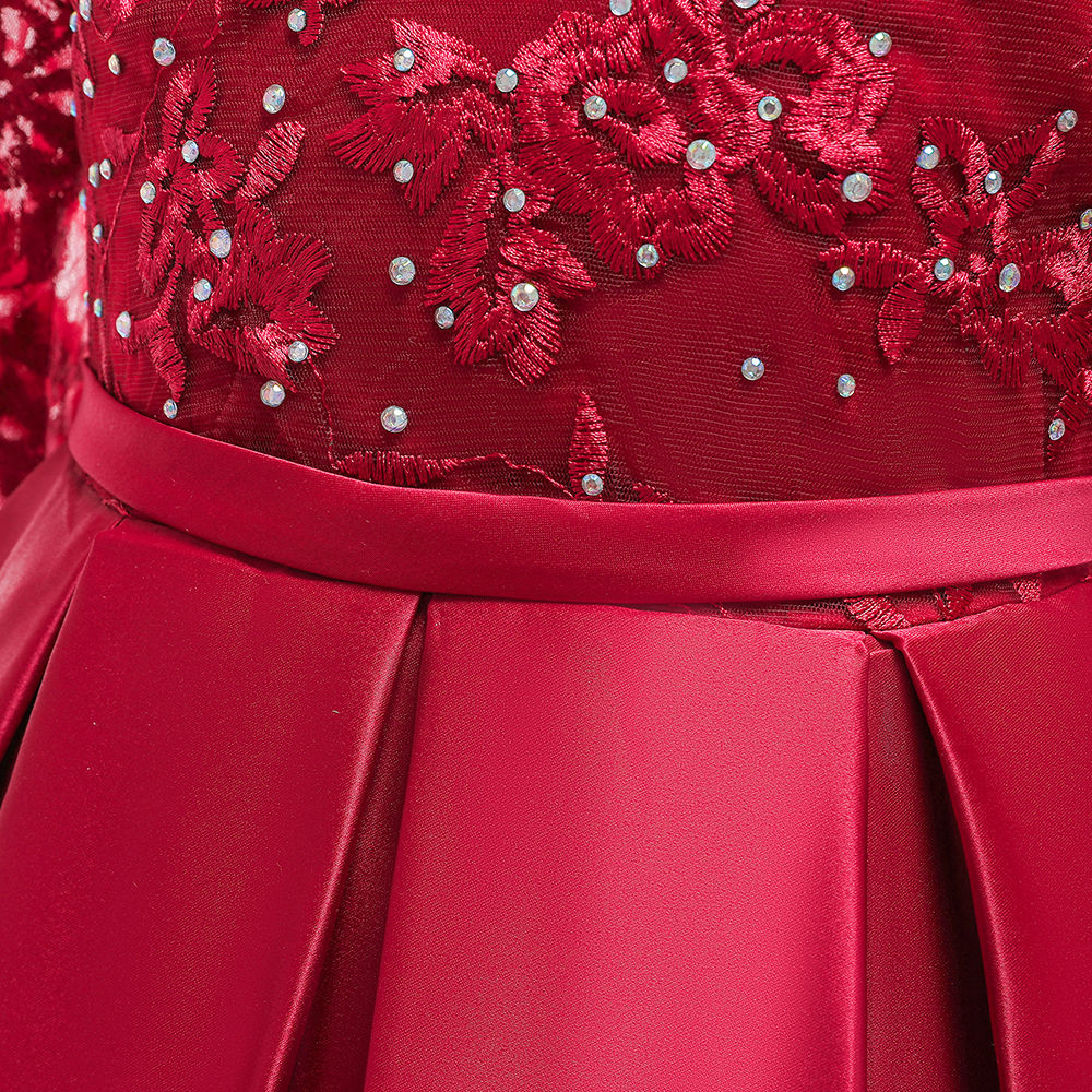red gown with sleeves