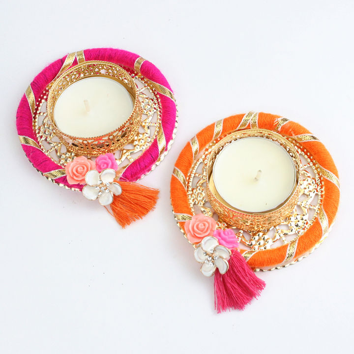 Buy Set Of 2 Gota Pati Ring T Lites Orange Pink Online 199 Hopscotch