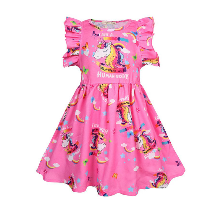 Buy Fuchsia Wing Sleeves Stylish Unicorn Printed Dress Online 759 Hopscotch