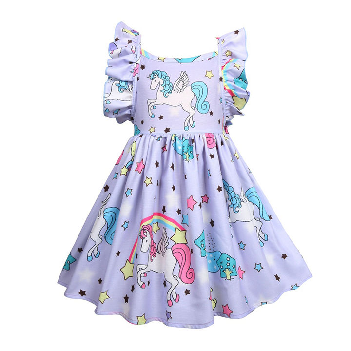 Buy Purple Wing Sleeve All Over Unicorn Printed Dress Online 739 Hopscotch