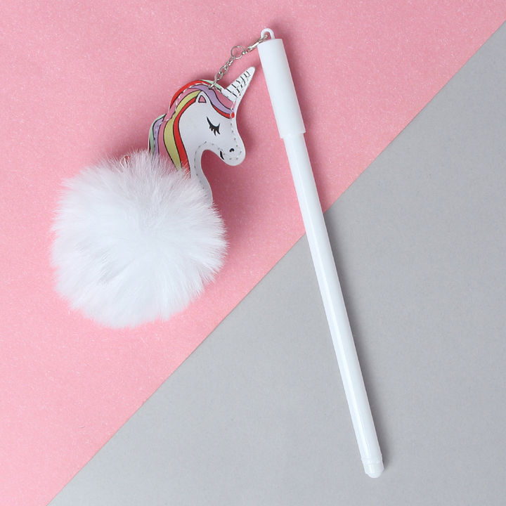 Shop Online White Trendy Big Pom Pom Unicorn Gel Pen at â¹99