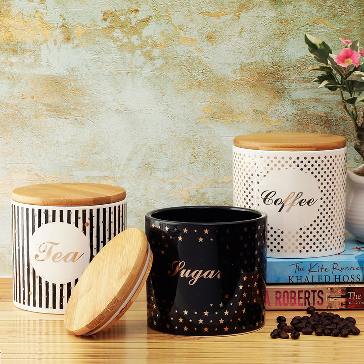 Buy Ceramic Kitchen Storage Jars With Airtight Wooden Lids Set Of 3 Online 3500 Hopscotch