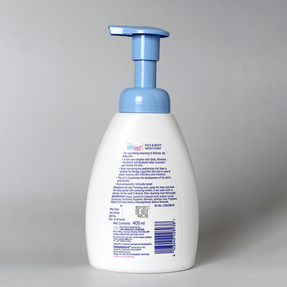 sebamed baby face & body wash foam