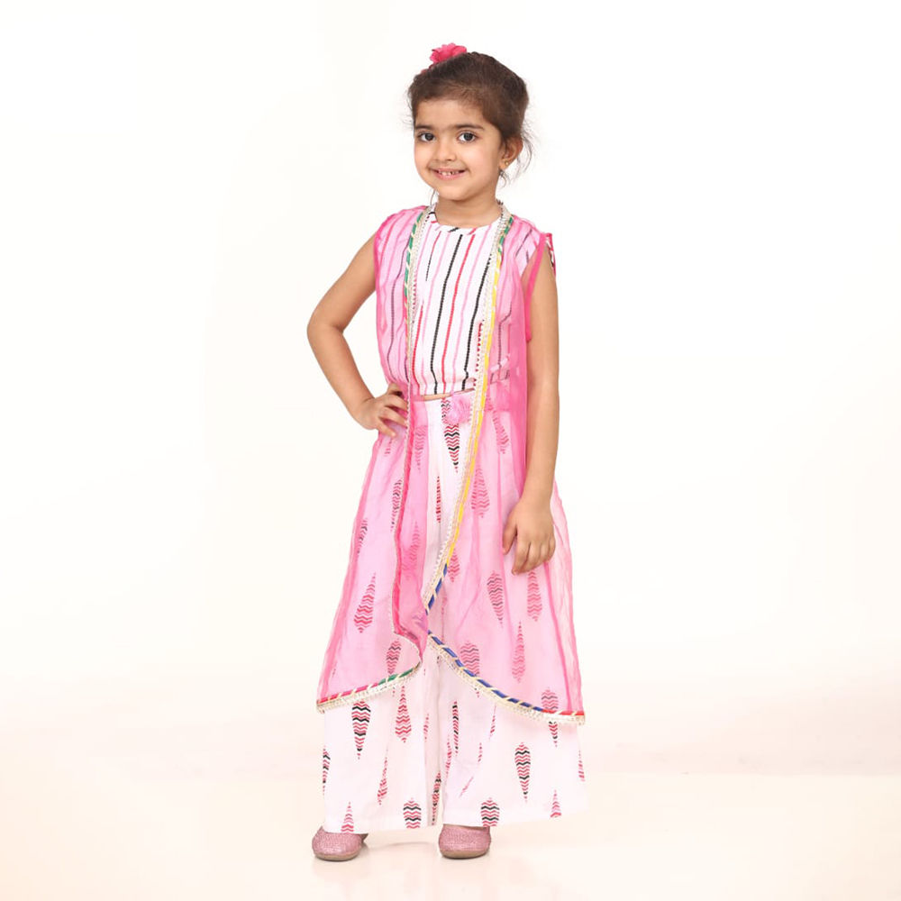

pink crop top palazzo and shrug set features material composition