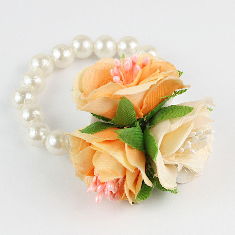 Orange Rose and Pearls Bracelet Orange Flower Bracelet.