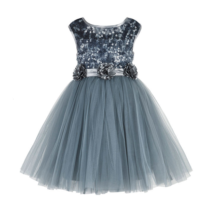 Shop Online Grey Sequince Embellished Girls Party Wear Knee Length Dress At 600