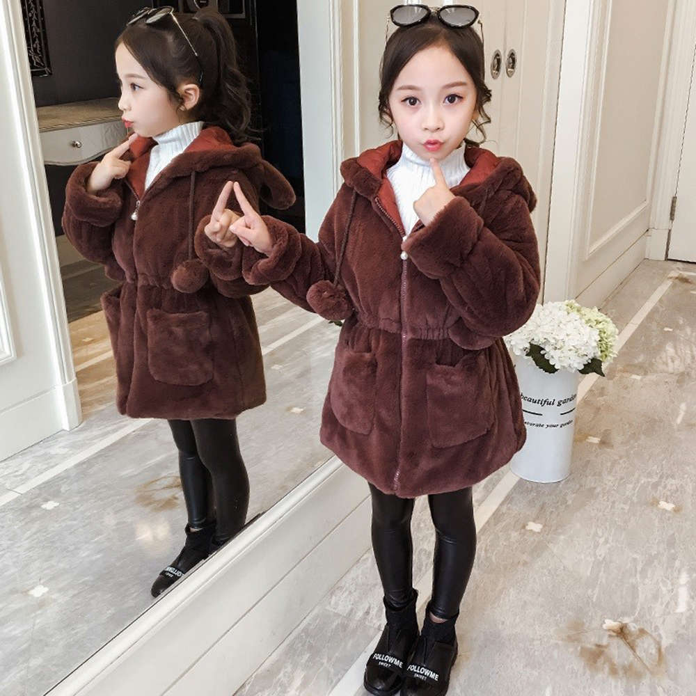 Shop Online Girls Brown Solid Full-Sleeve Long Coat at ₹1674
