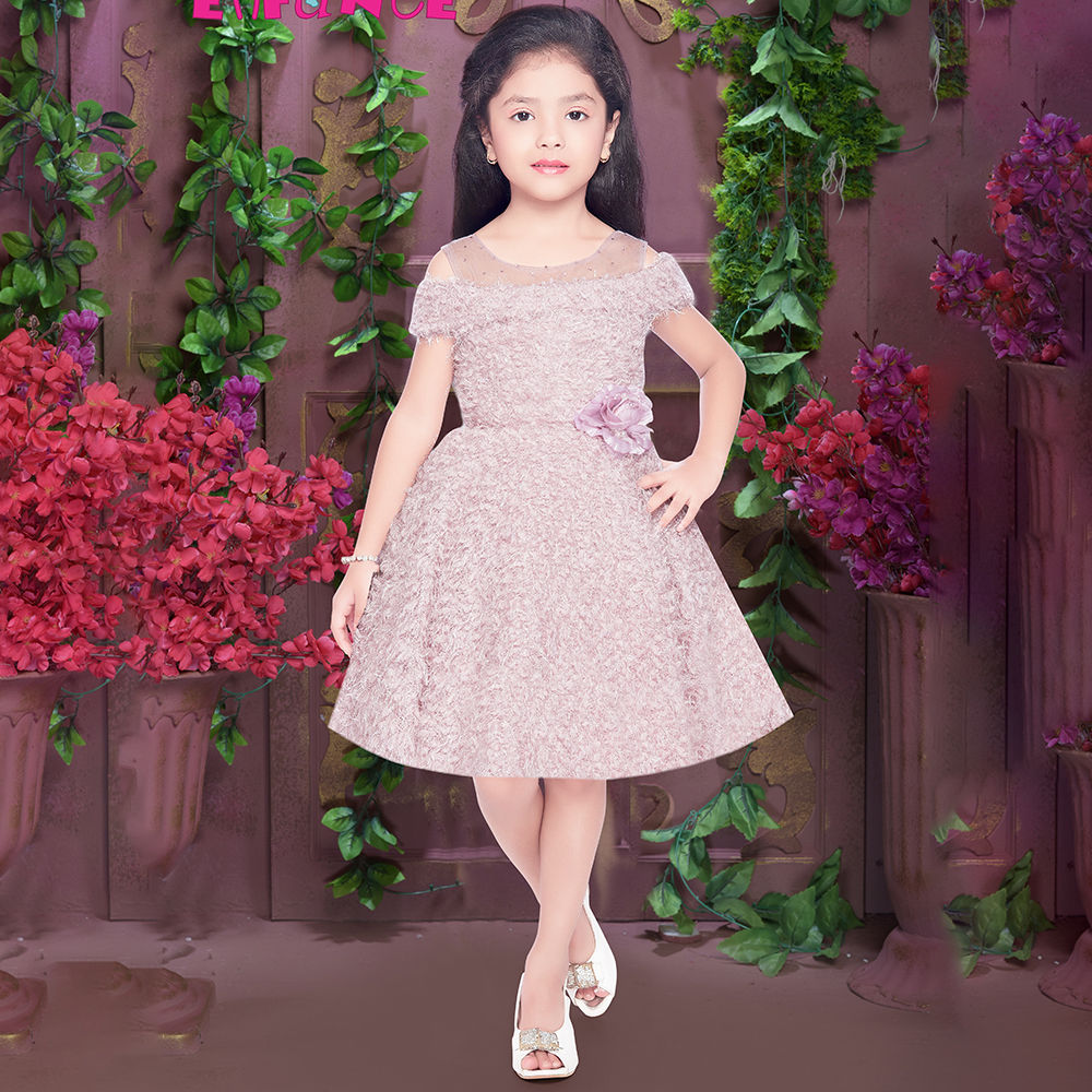 flower applique sleeveless pink dress