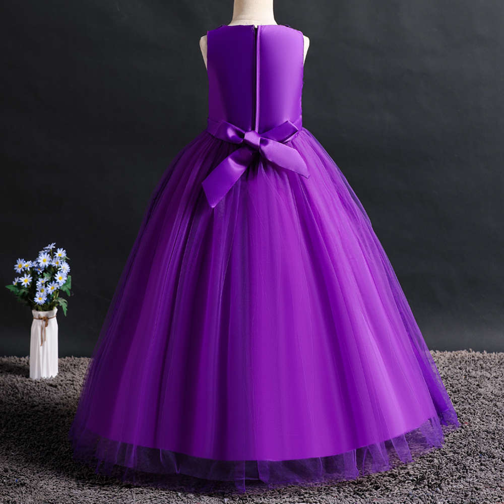 Shop Online Girls Purple Sleeveless Floral Applique Gown at ₹1349