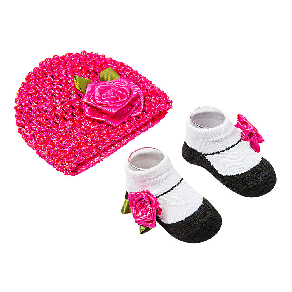 

baby moo rosy pink socks and cap set