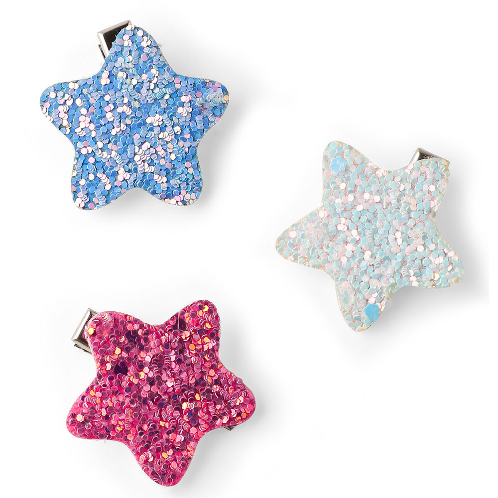 

set of 3 glitter star appliqués attached to alligator clips